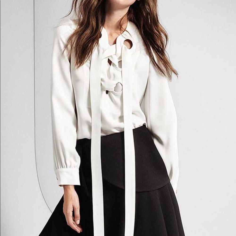 Derek Lam Silk Long Sleeved Lace Up Blouse